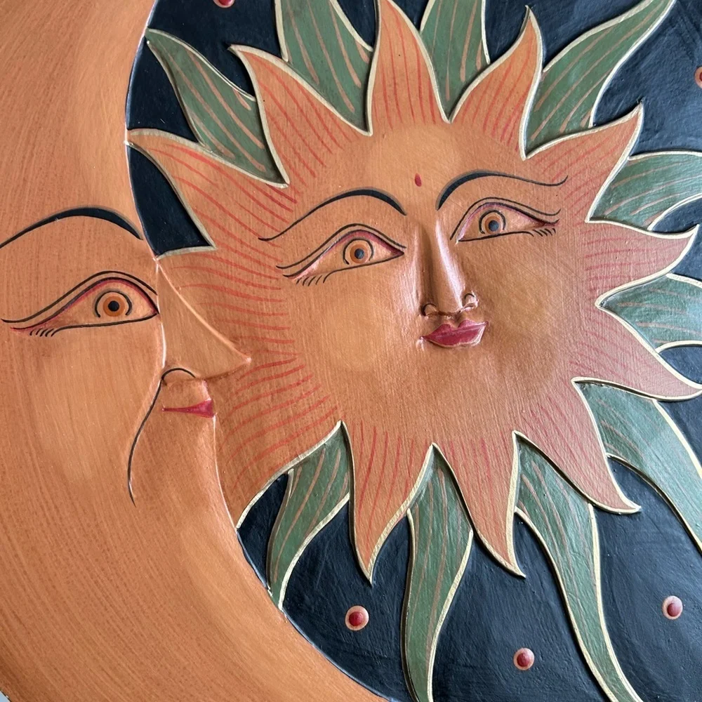 Vintage 15.75" Celestial Sun and Moon Wall Art - Black and Orange Whimsygoth - Picture 15 of 16